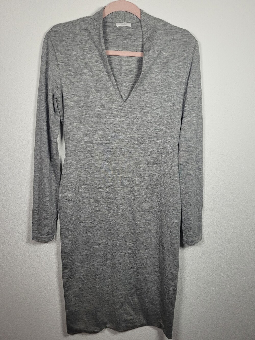 Malo Firenze Cashmere Silk Blend Long Sleeve V-Neck Midi Dress Gray Sz XL Luxe